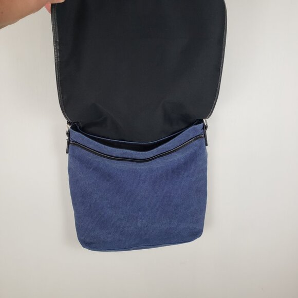 Levenger Metro Blue Canvas Leather Messenger Bag 13"x13" Shoulder Crossbody - Picture 3 of 14